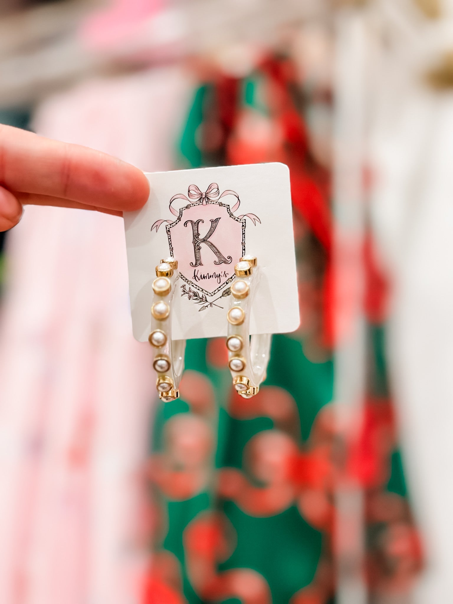 White Iridescent Hoop Earrings with Pearls