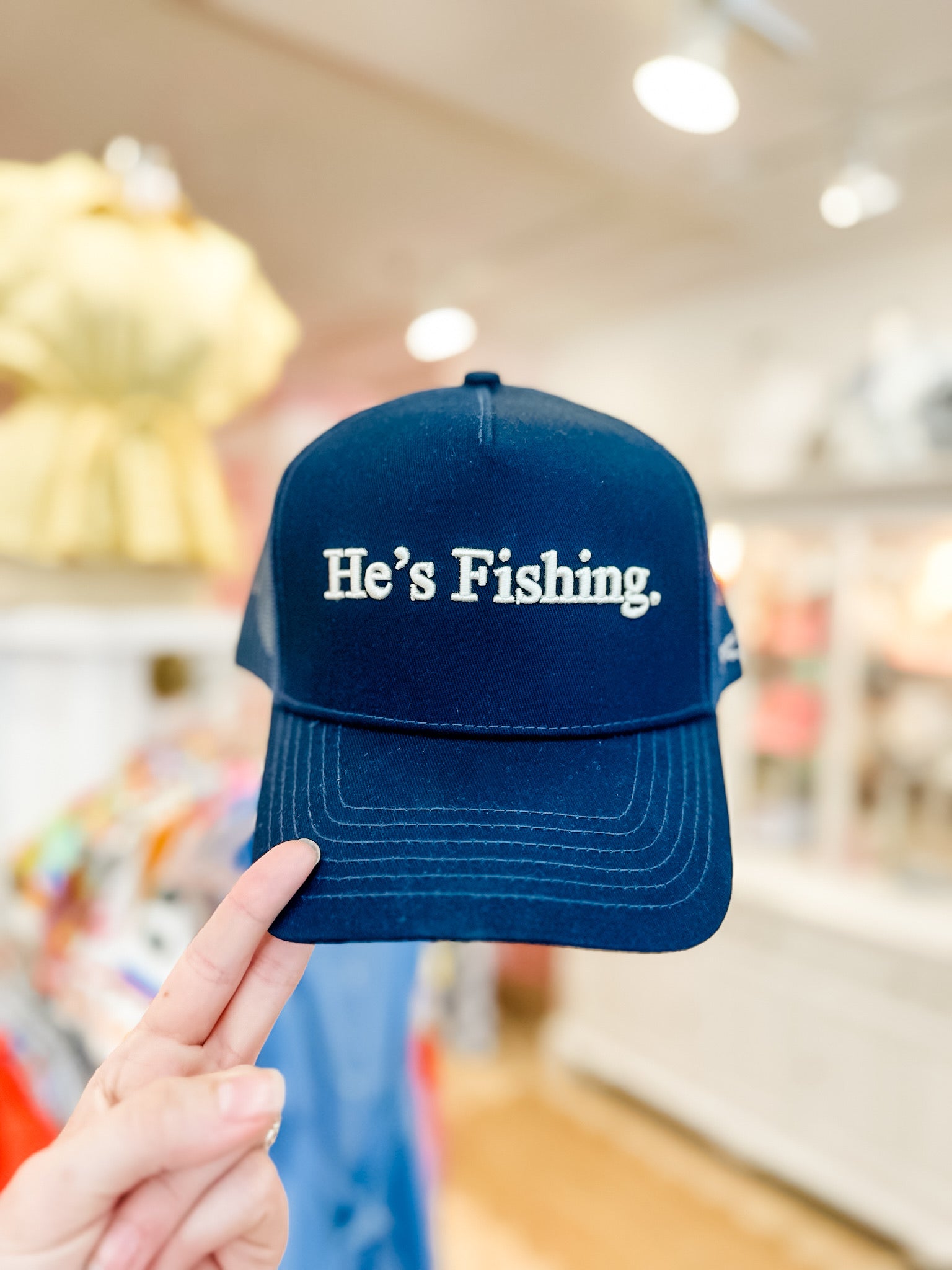 He's Fishing Trucker Hat- Navy