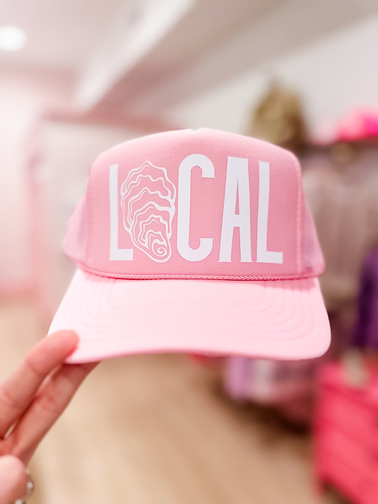 Local Oyster Shell Trucker Hat- Light Pink