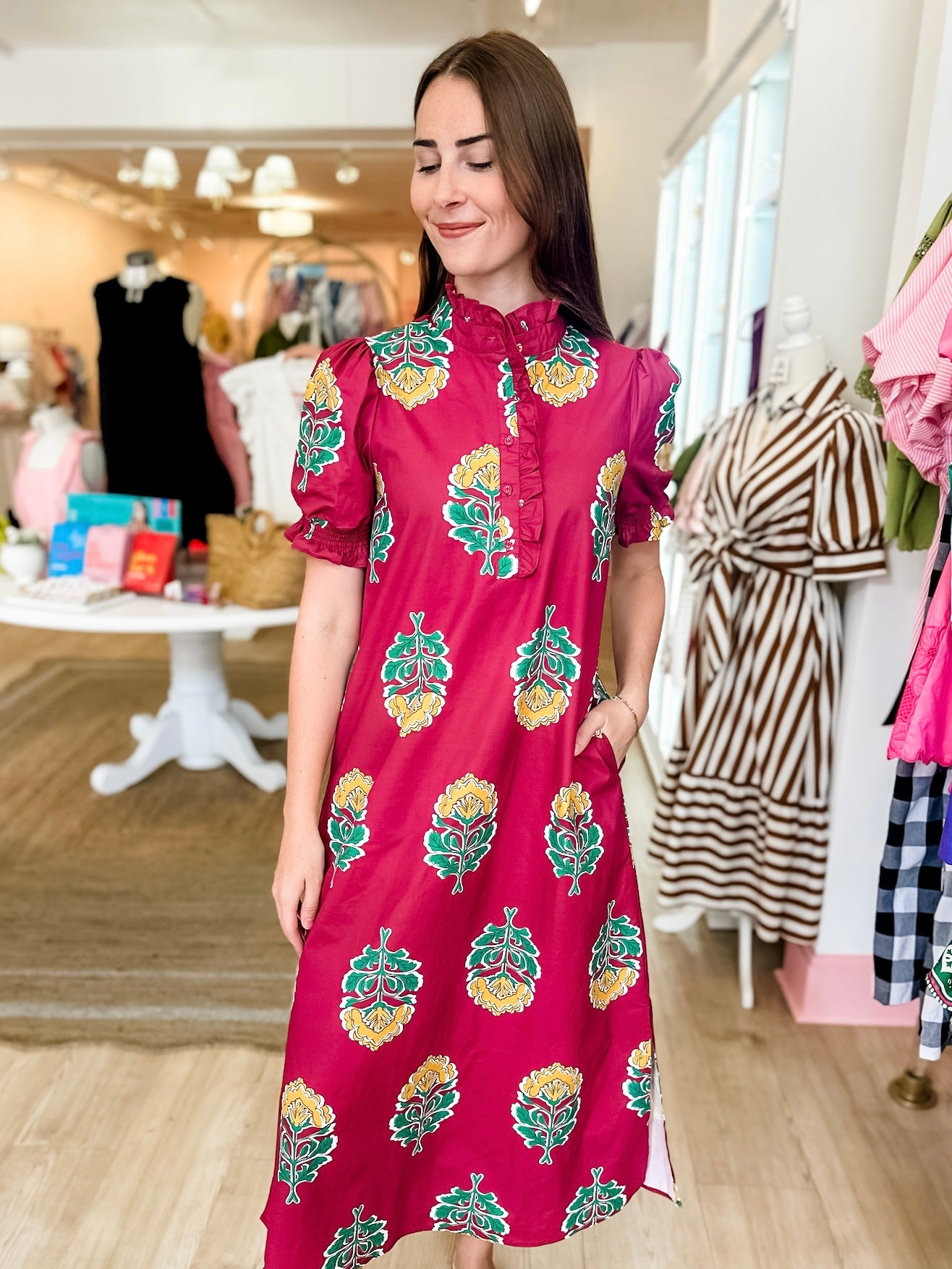 Gardenia Midi Dress- Burgundy