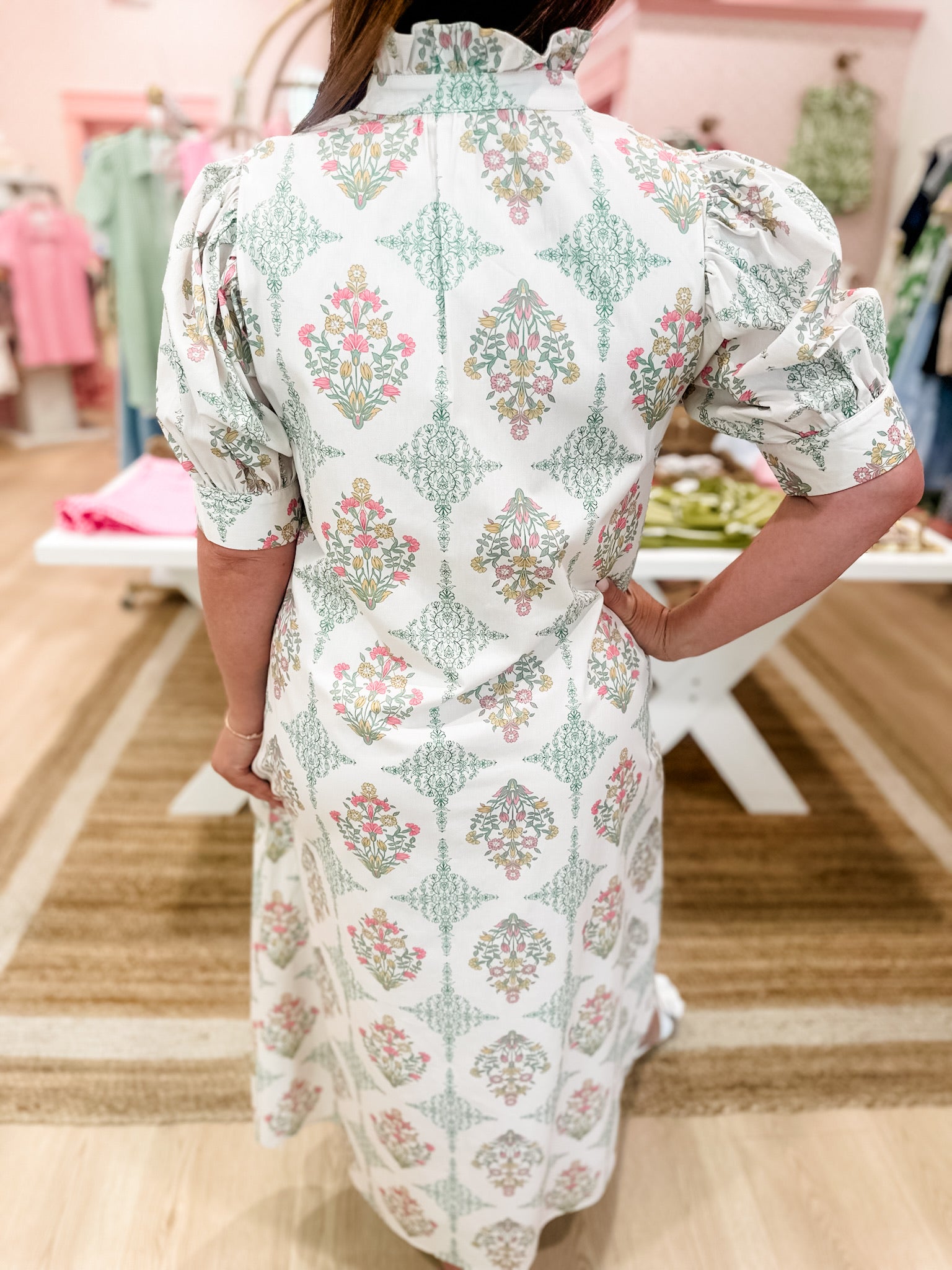 KARLIE Delicate Floral Tucker Dress
