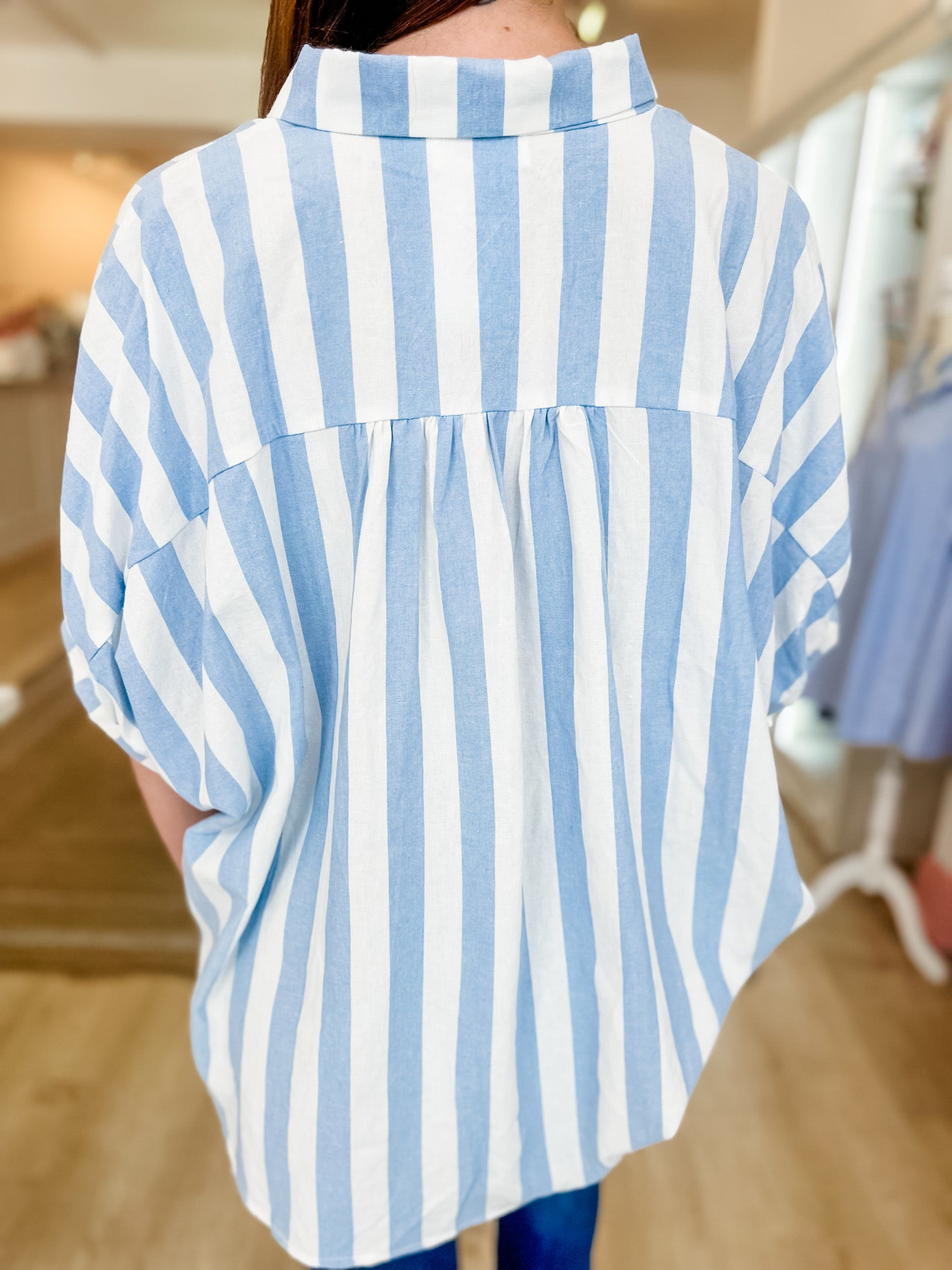 Perfect Flowy Striped Button Down Blouse - Blue