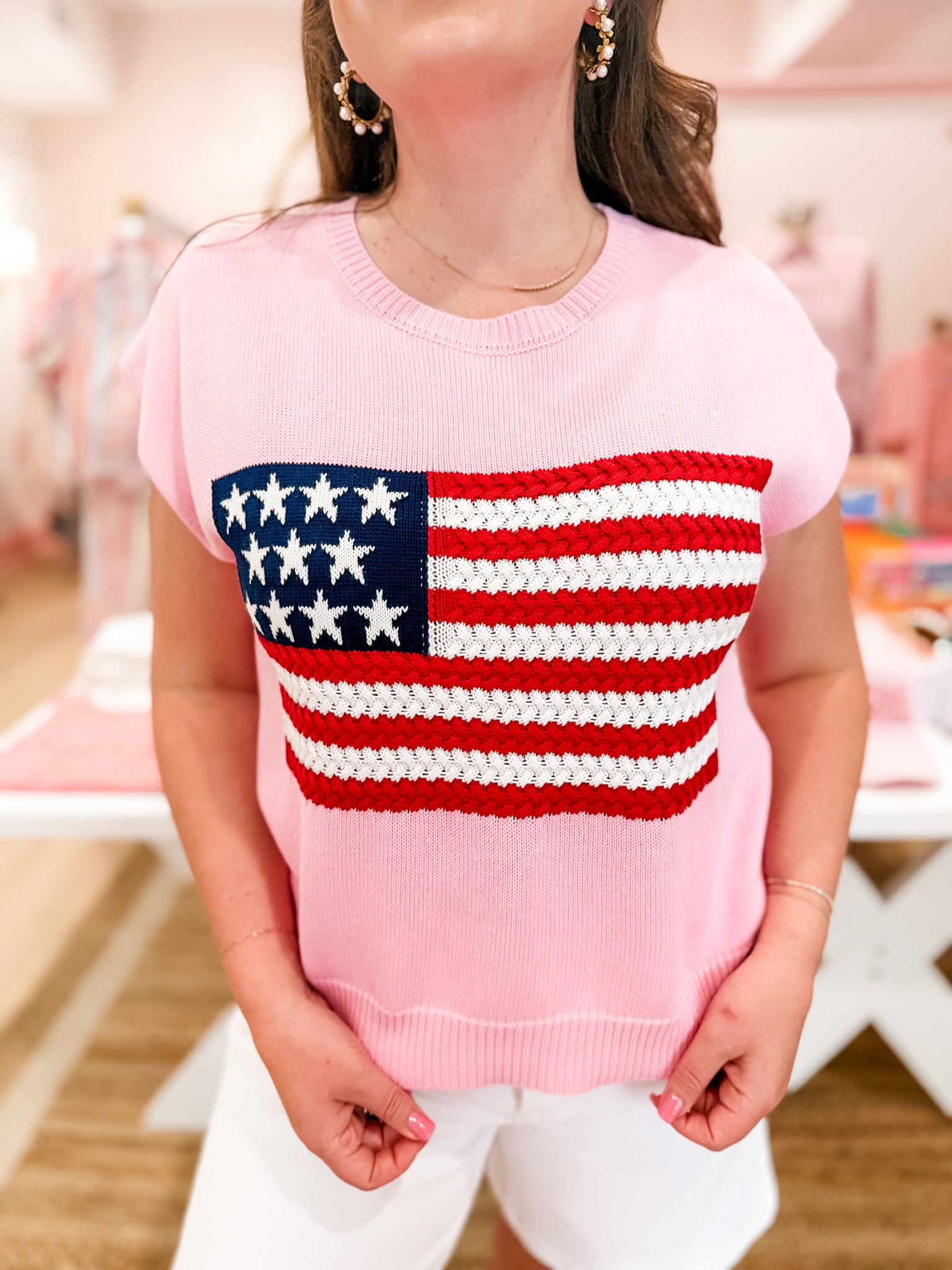 Flag Sleeveless Sweater - Pink