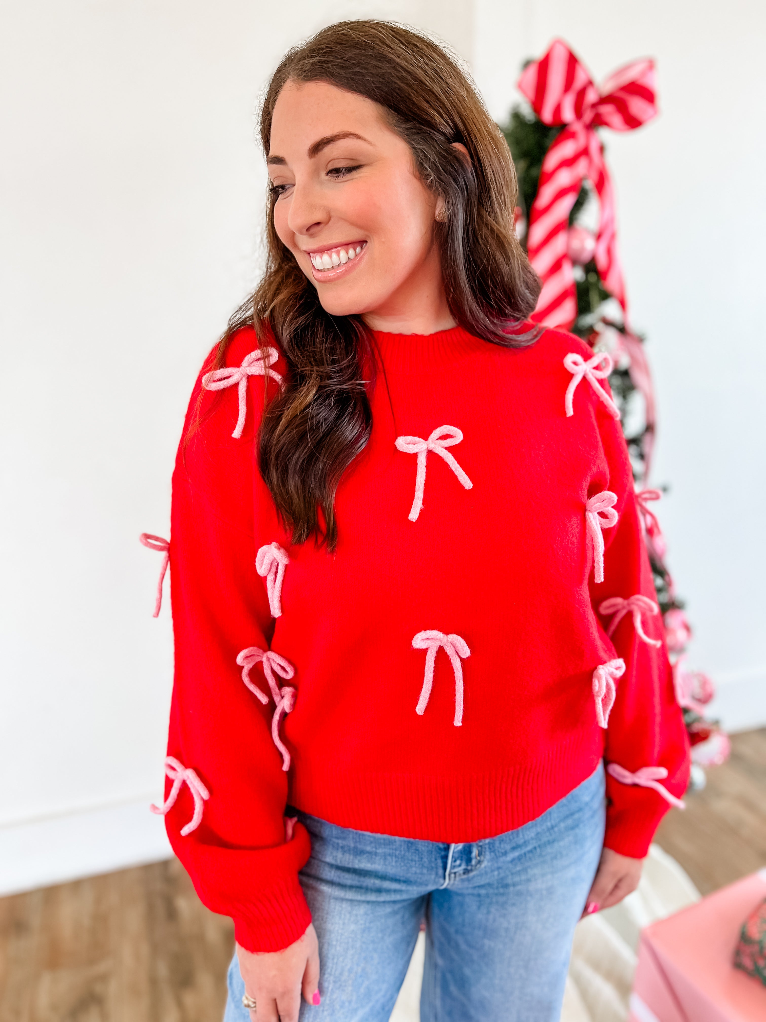 Tied with A Bow Sweater- Red