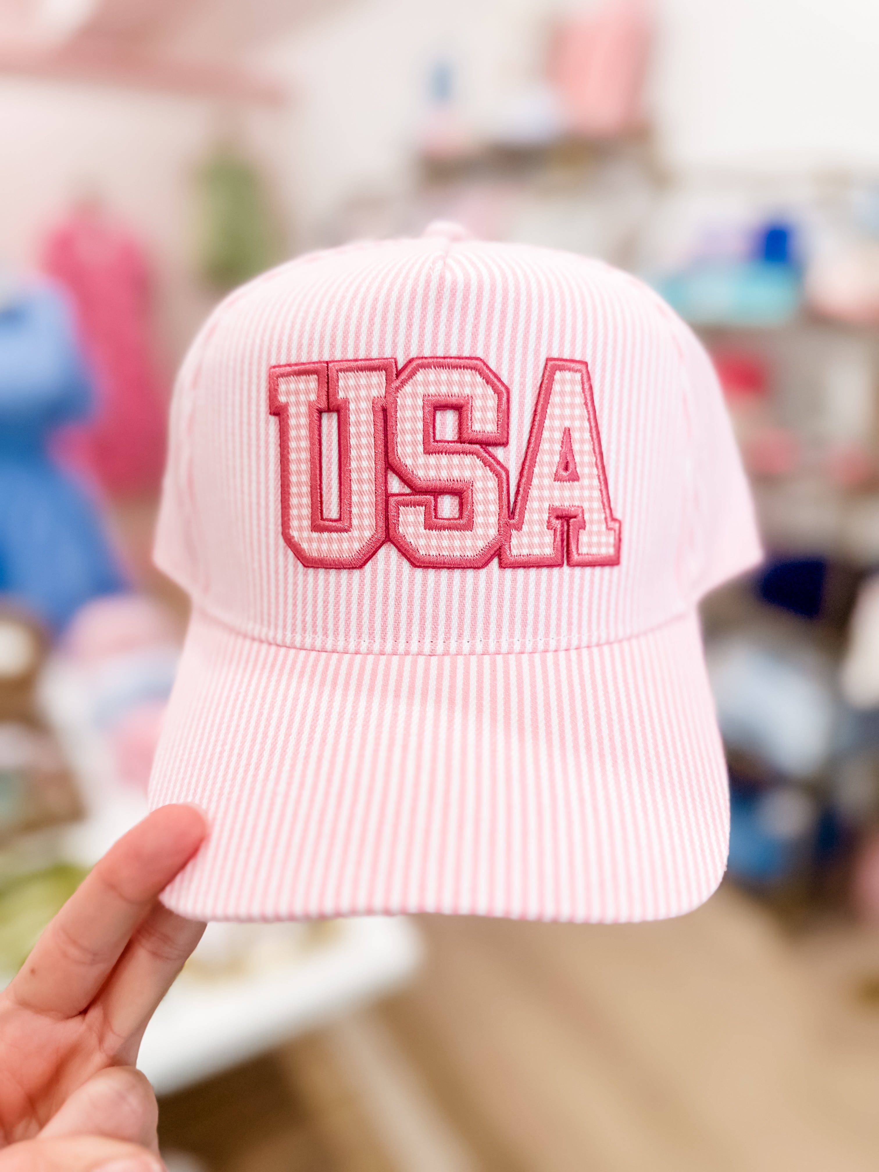 USA Gingham Hat- Pink