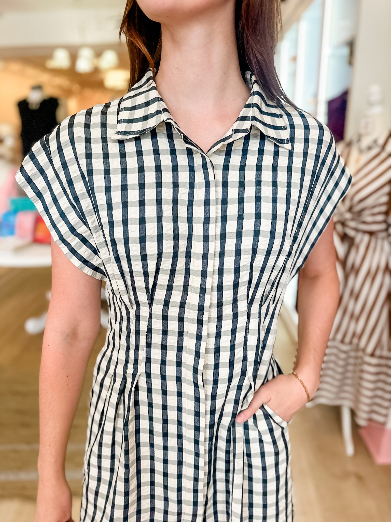 Checked Twice Button Down Mini Dress