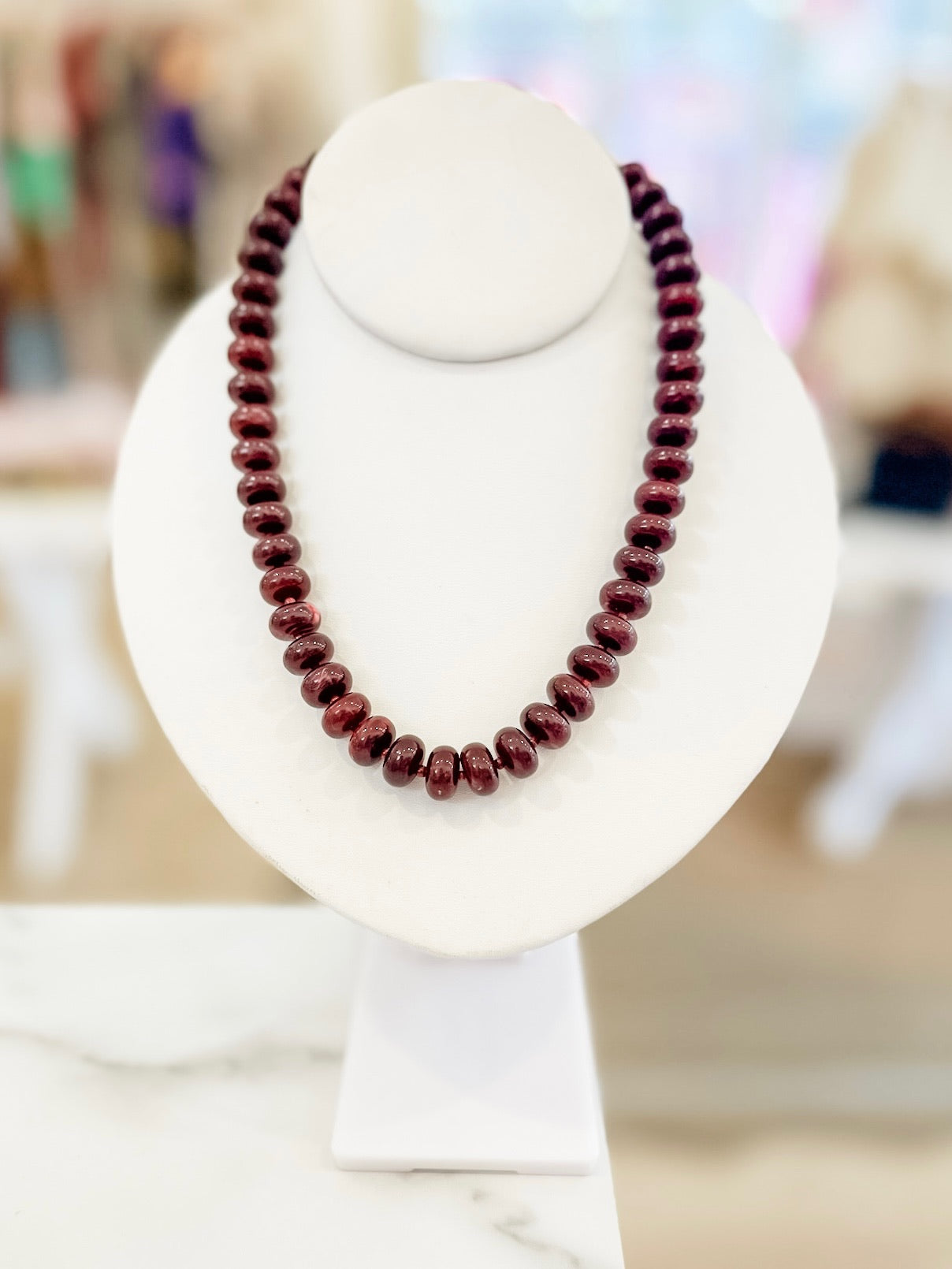 Everyday Beaded Necklace- Merlot