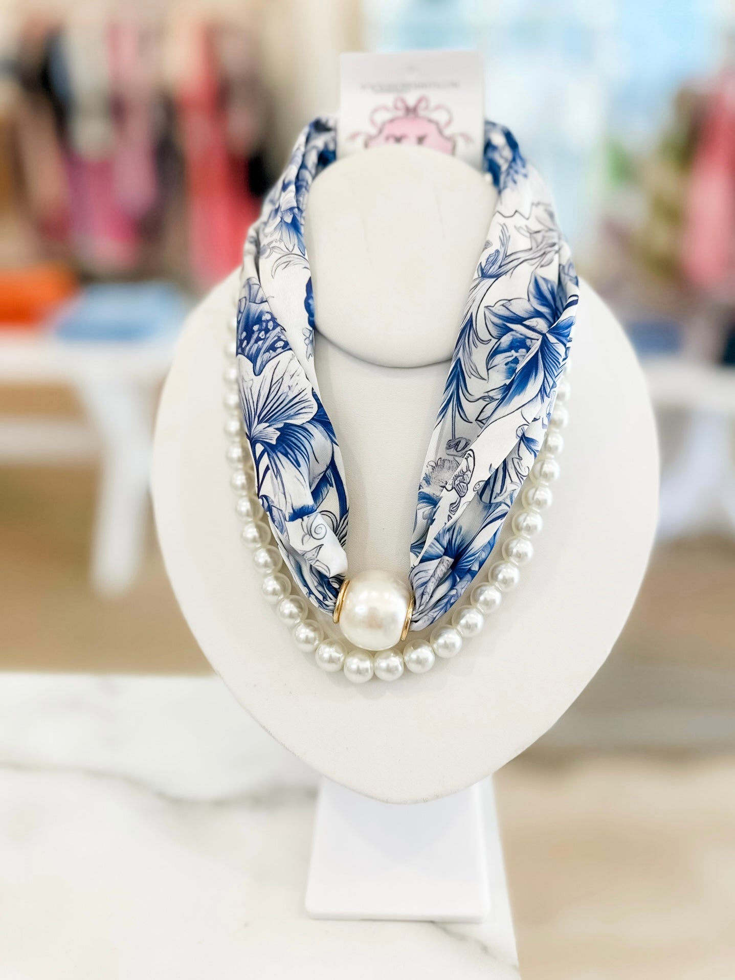 Pearl & Scarf Necklace Combo- Blue