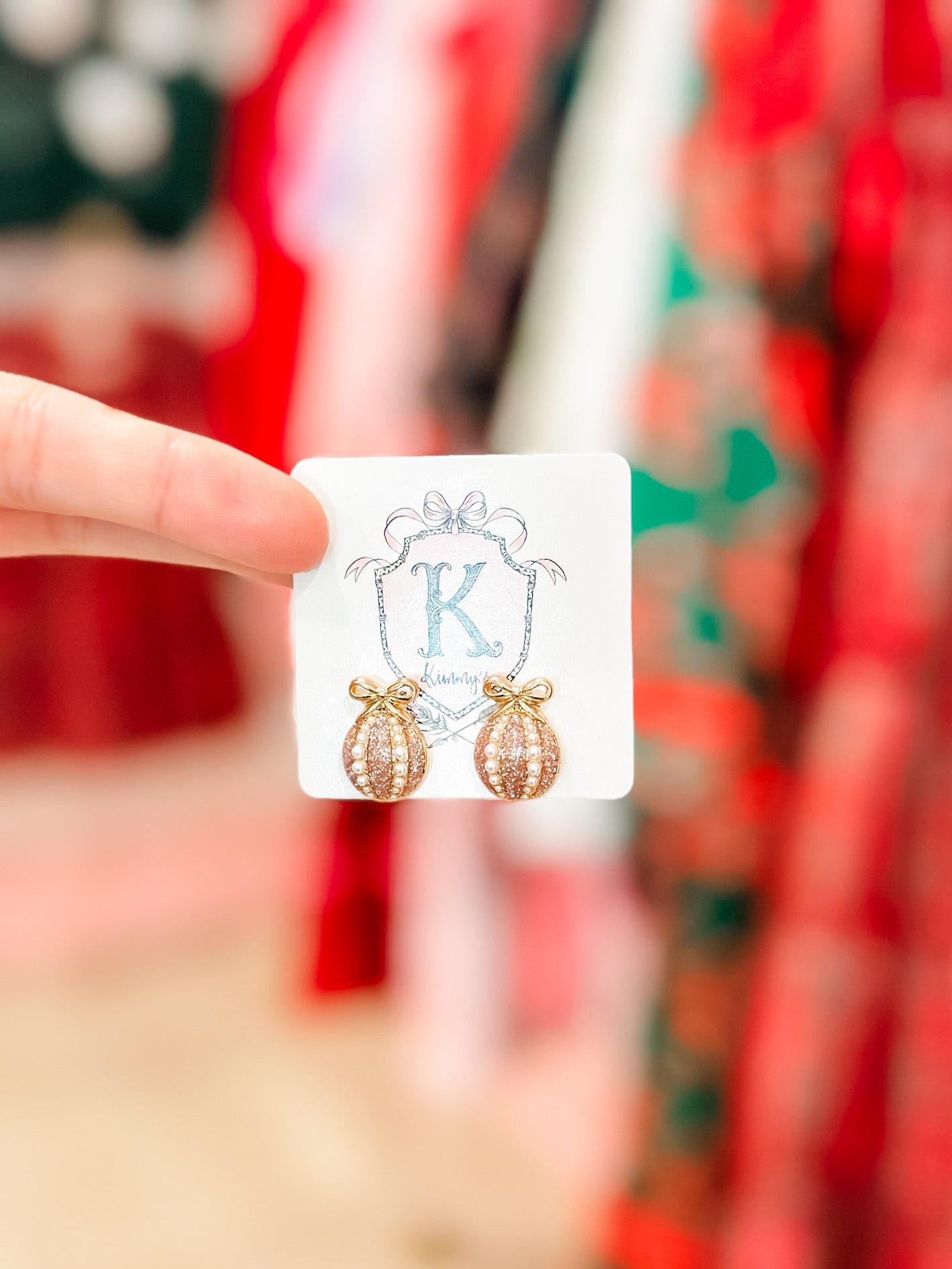 Pink Christmas Ornament Stud Earrings