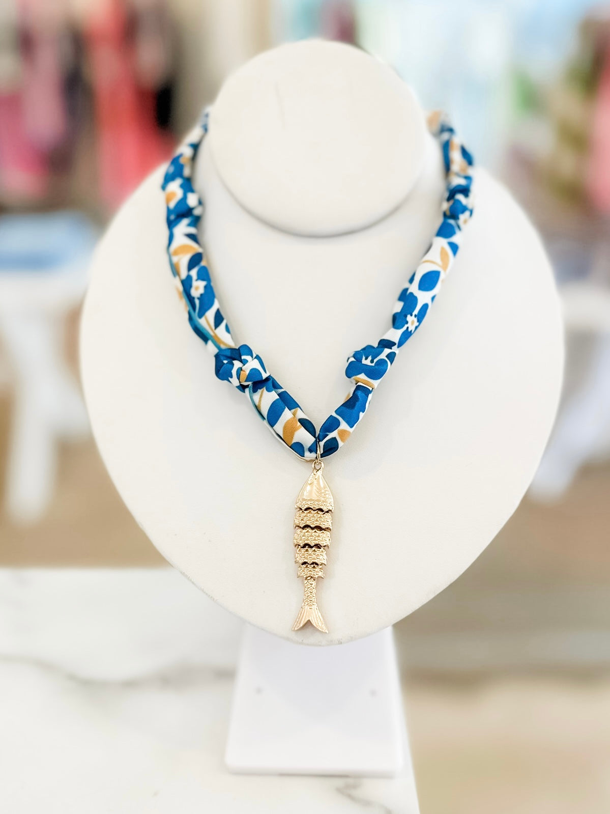 Blue & Gold Tides Scarf Necklace