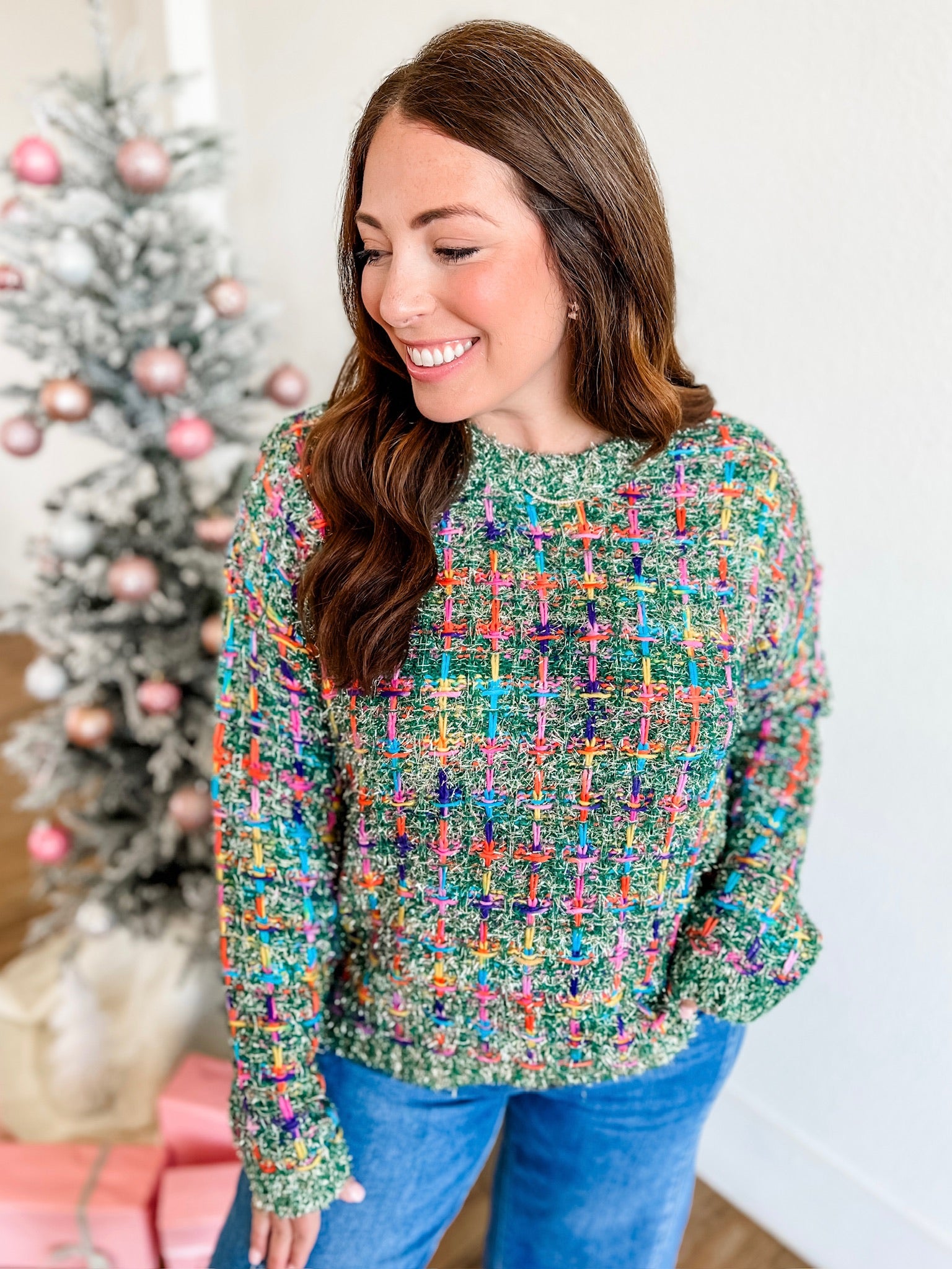 Holiday Tweed Sweater- Green