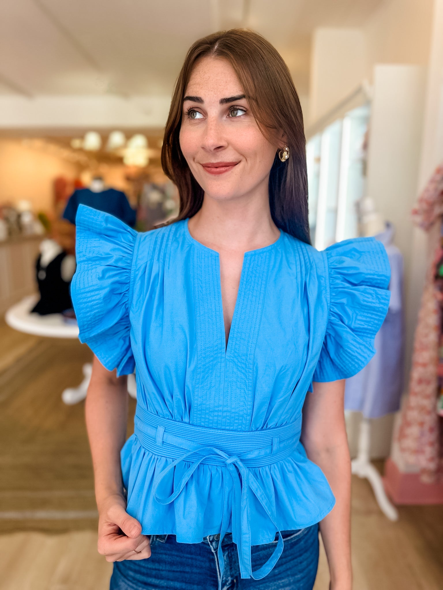 Most Wanted Peplum Top- Azure Blue