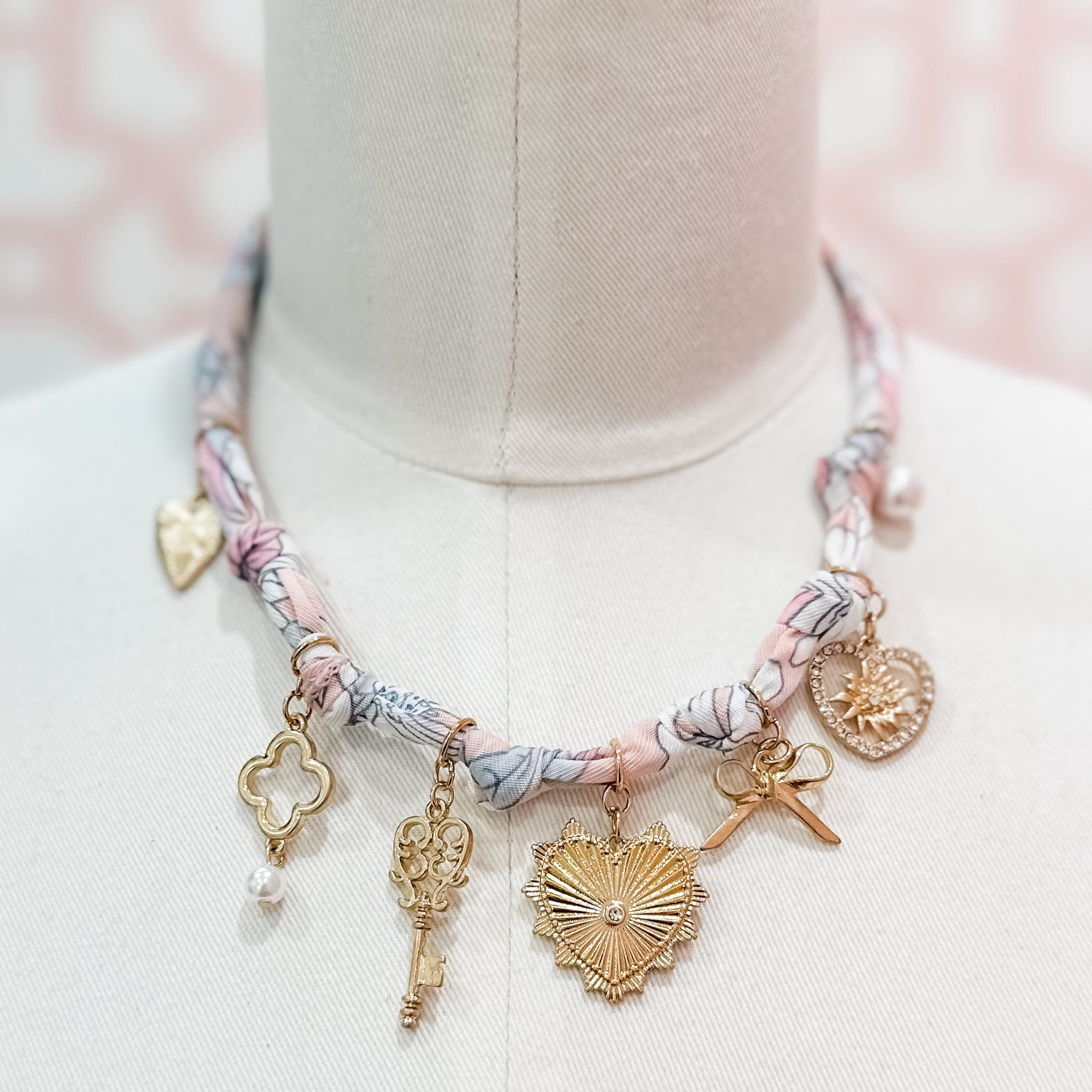 Pink Bandana Necklace with Heart