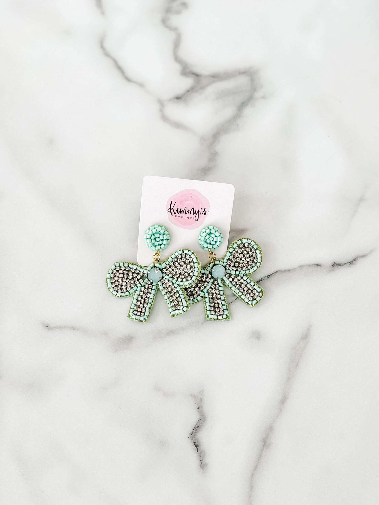 Mint Jeweled Bow Earrings